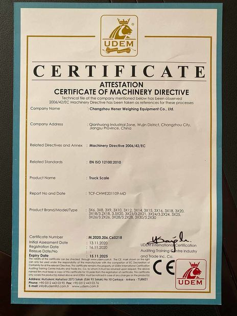China Changzhou Hener Weighing Equipment Co.,LTD certification